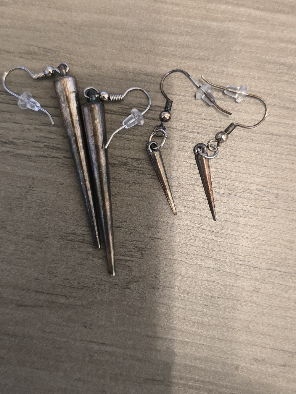 Spike Drop Dangle Earrings - Metallic Black/Silver